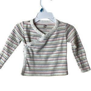 Tea‎ Collection Baby 3-6M Long Sleeve Kimono T-Shirt Rainbow Stripe Cotton Snap
